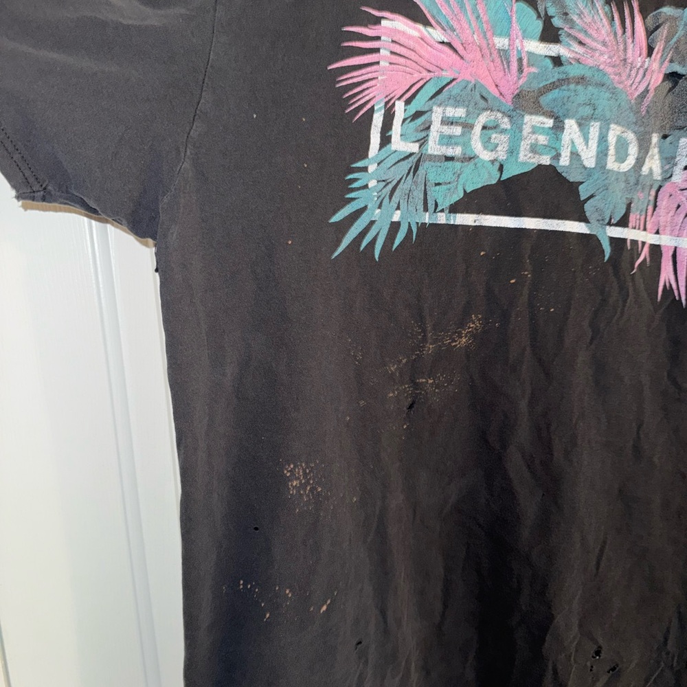 Distressed Black Graphic T-Shirt with Tropical Graphic Print Front & Back - Picture 5 of 11